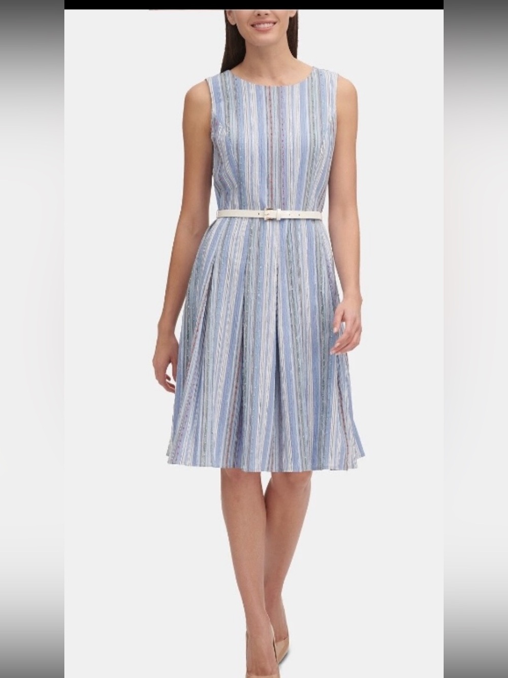 Tommy Hilfiger Blue Striped Belted Fit & Flare Dress Size 14 NWOT Preppy Coastal